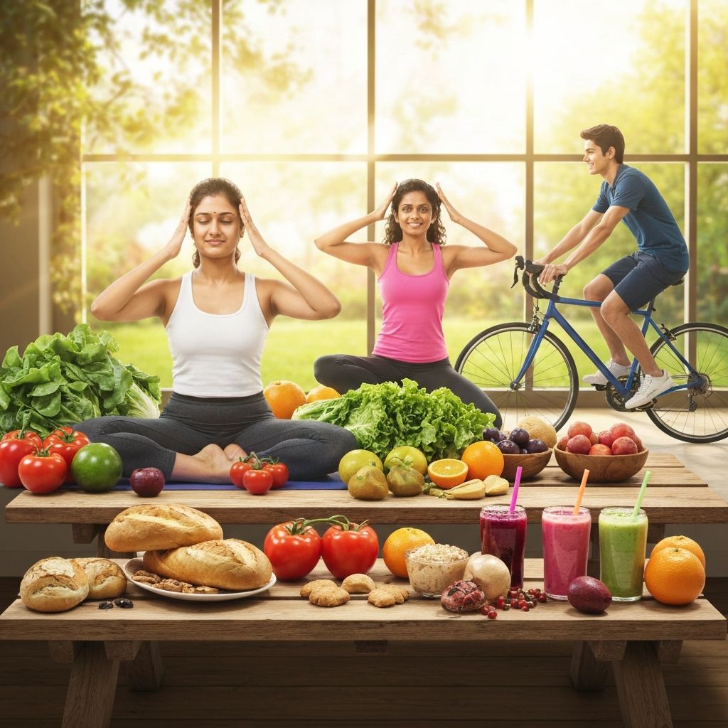 Balanced everyday lifestyle with fresh food and active living